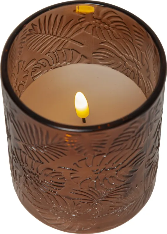 Świeca LED szklana woskowa FLAMME LEAF Brązowa 12,5cm na baterie — zdjęcie 4