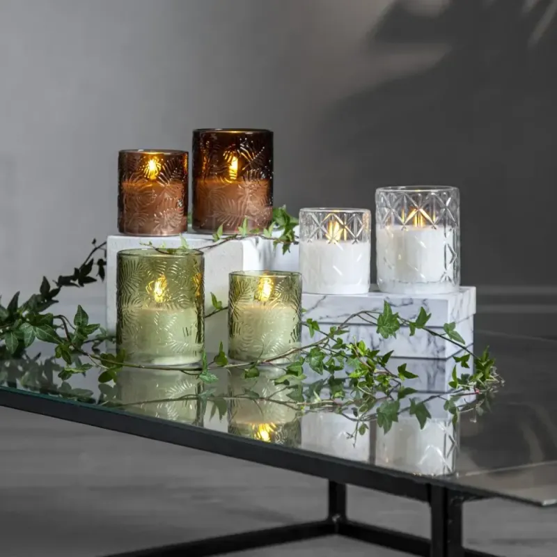 Świeca LED szklana woskowa FLAMME LEAF Brązowa 12,5cm na baterie — zdjęcie 5