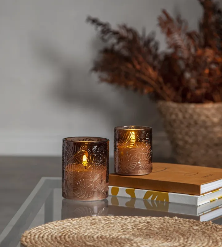 Świeca LED szklana woskowa FLAMME LEAF Brązowa 12,5cm na baterie — zdjęcie 6