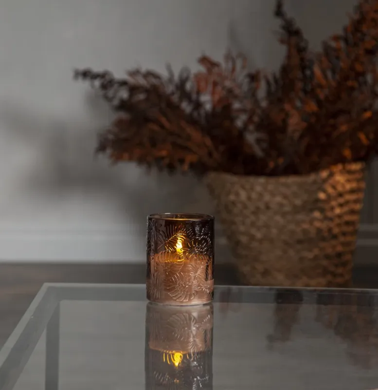 Świeca LED szklana woskowa FLAMME LEAF Brązowa 12,5cm na baterie — zdjęcie 8