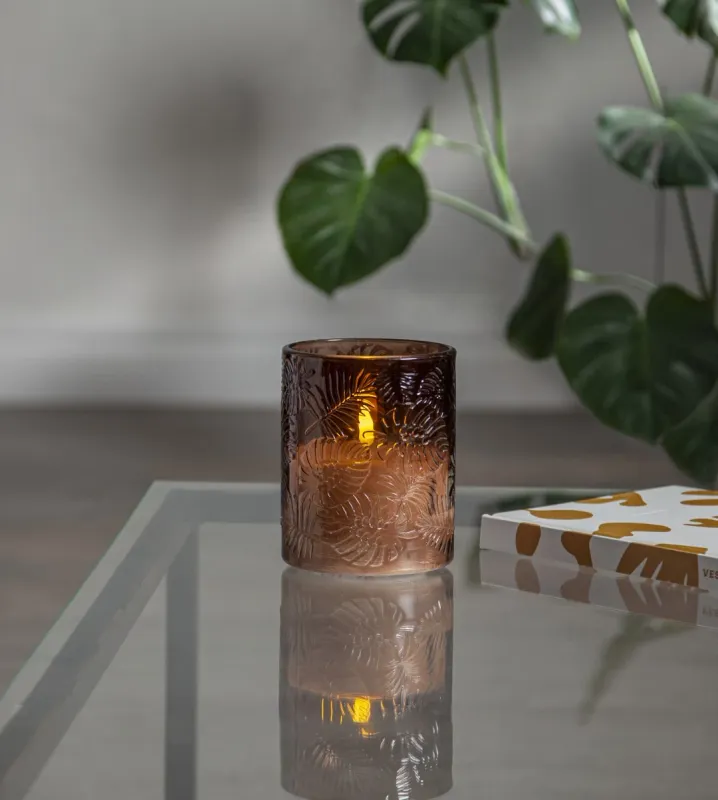 Świeca LED szklana woskowa FLAMME LEAF Brązowa 12,5cm na baterie — zdjęcie 9