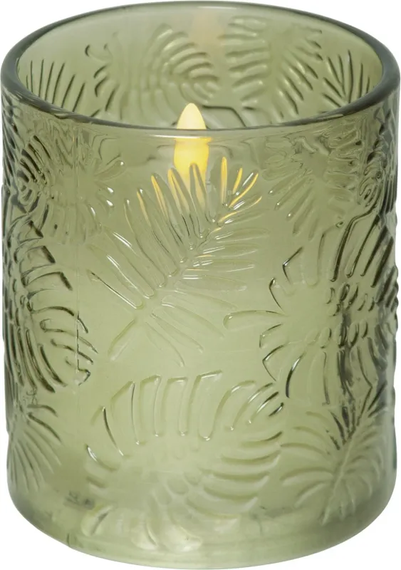 Świeca LED szklana woskowa FLAMME LEAF Zielona 10cm na baterie — zdjęcie 2
