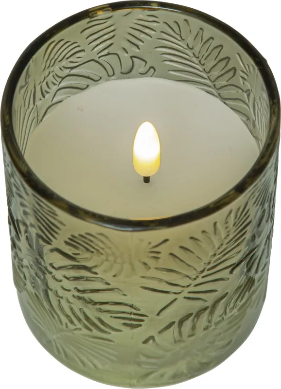 Świeca LED szklana woskowa FLAMME LEAF Zielona 10cm na baterie — zdjęcie 4
