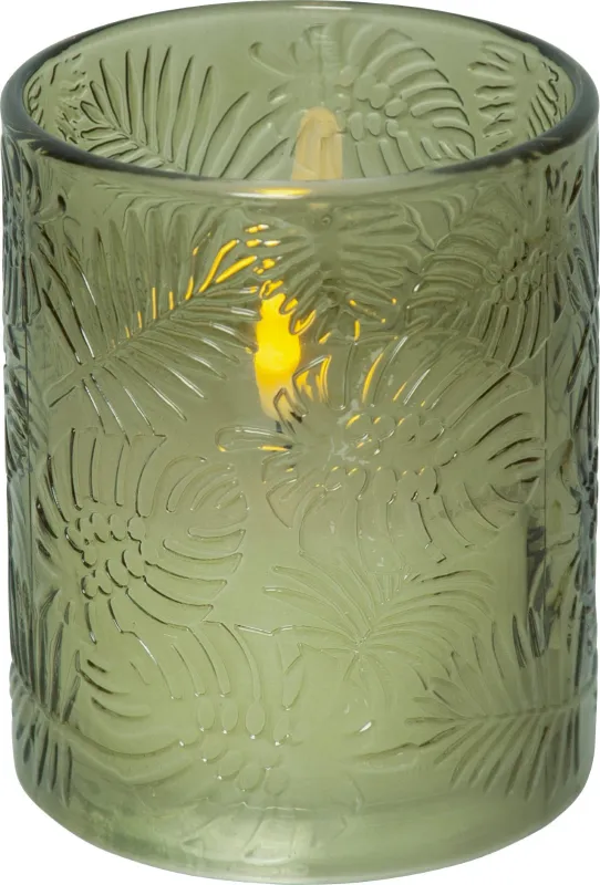 Świeca LED szklana woskowa FLAMME LEAF Zielona 12,5cm na baterie — zdjęcie 2
