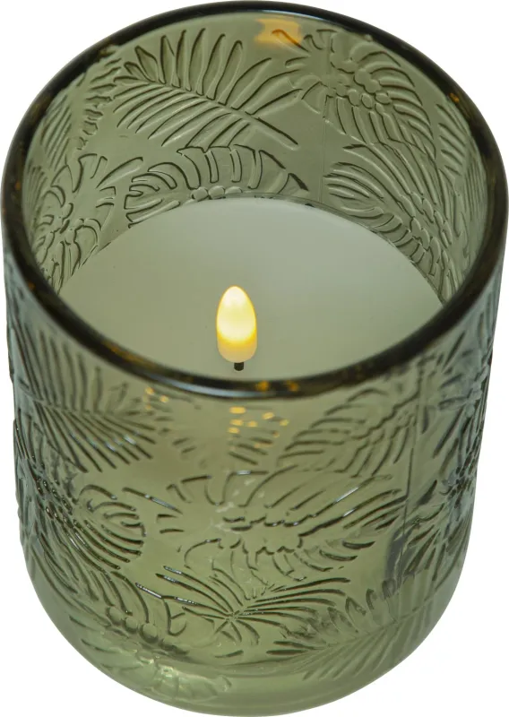 Świeca LED szklana woskowa FLAMME LEAF Zielona 12,5cm na baterie — zdjęcie 4