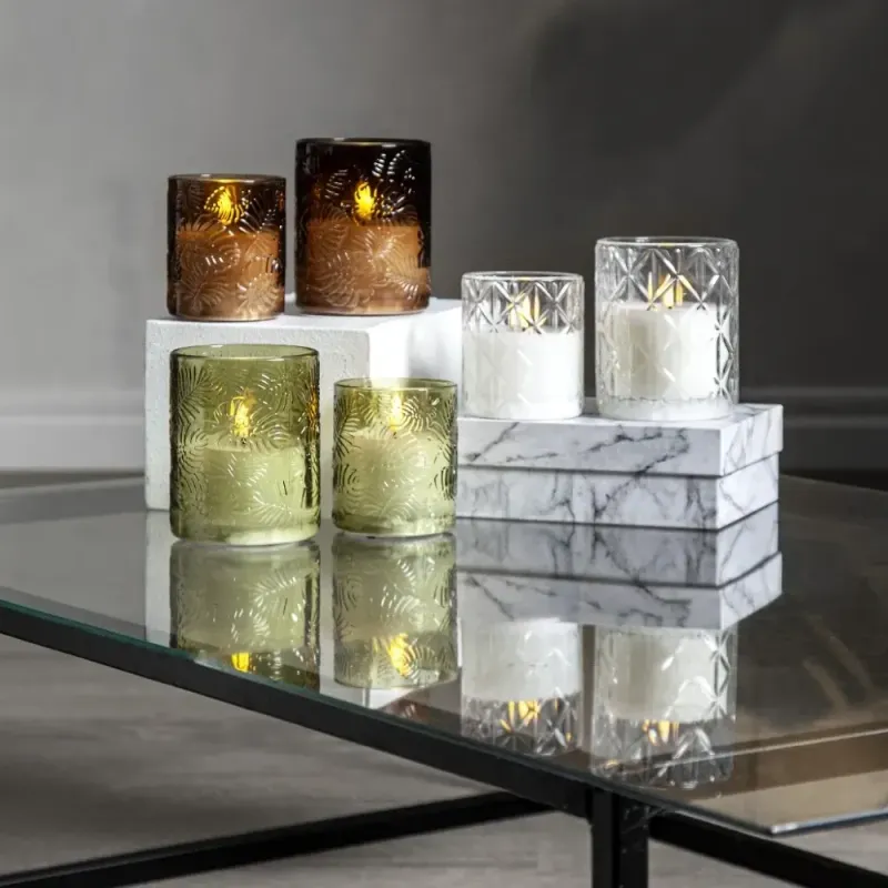Świeca LED szklana woskowa FLAMME ROMB 12,5cm na baterie — zdjęcie 3
