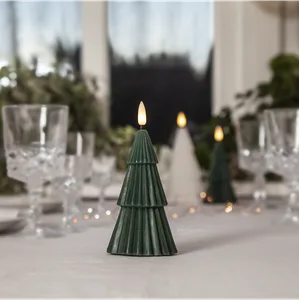 Świeca LED woskowa Choinka FLAMME GRANY Zielona 15cm na baterie