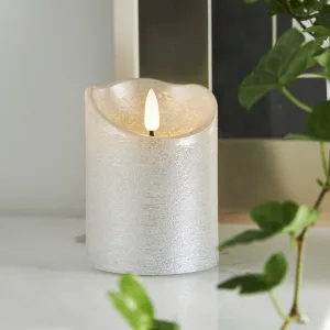Świeca LED woskowa FLAMME RUSTIC Srebrna 10cm na baterie