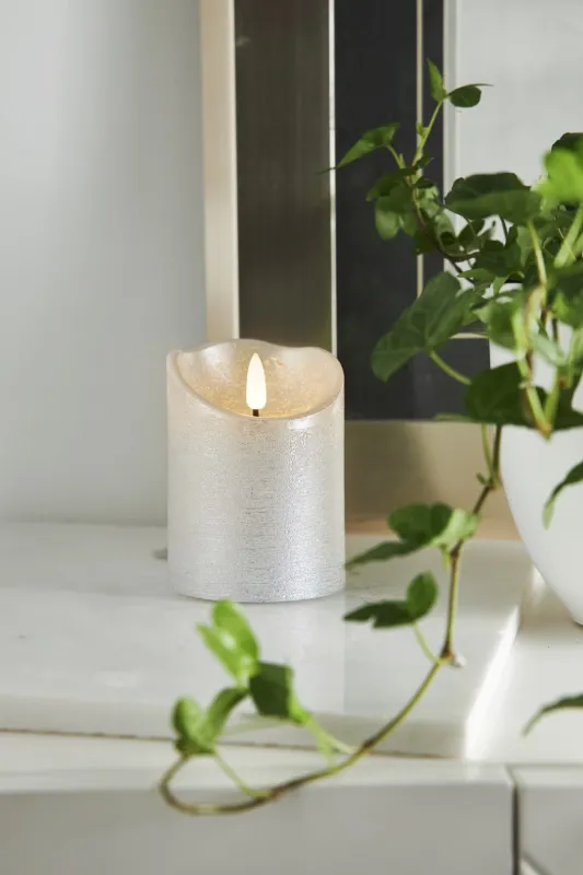 Świeca LED woskowa FLAMME RUSTIC Srebrna 10cm na baterie — zdjęcie 4