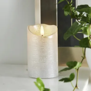 Świeca LED woskowa FLAMME RUSTIC Srebrna 12,5cm na baterie