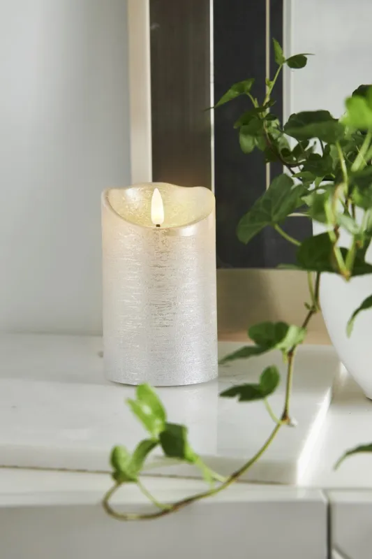 Świeca LED woskowa FLAMME RUSTIC Srebrna 12,5cm na baterie — zdjęcie 5