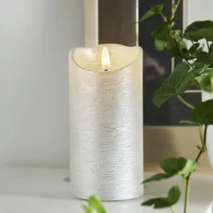 Świeca LED woskowa FLAMME RUSTIC Srebrna 15cm na baterie