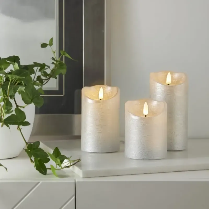 Świeca LED woskowa FLAMME RUSTIC Srebrna 15cm na baterie — zdjęcie 3