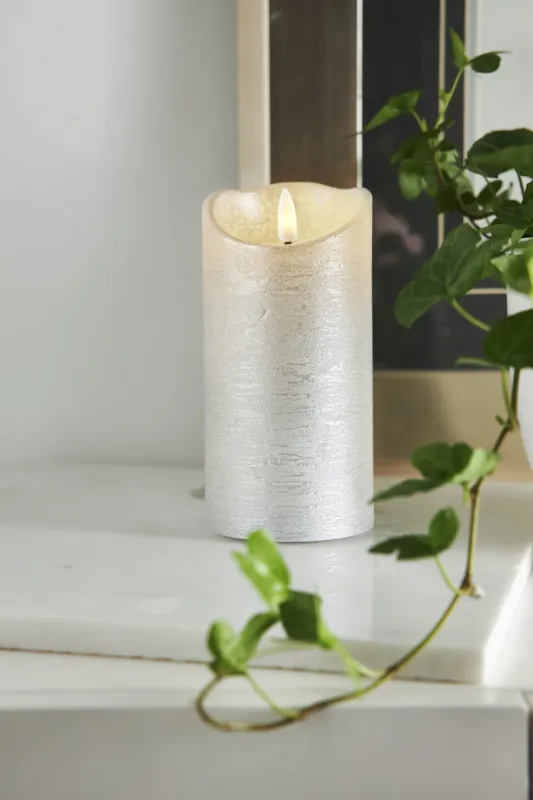 Świeca LED woskowa FLAMME RUSTIC Srebrna 15cm na baterie — zdjęcie 5
