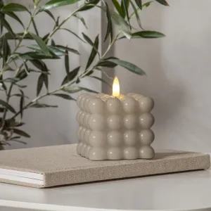 Świeca LED woskowa filarowa FLAMME DOT Beżowa 9,5cm na baterie