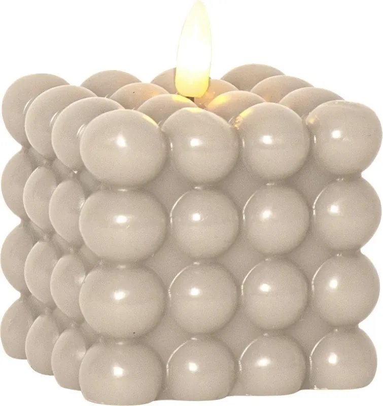Świeca LED woskowa filarowa FLAMME DOT Beżowa 9,5cm na baterie — zdjęcie 2