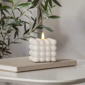 Świeca LED woskowa filarowa FLAMME DOT Biała 9,5cm na baterie