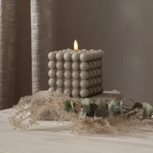 Świeca LED woskowa filarowa FLAMME DOT Szara 12,5cm na baterie