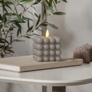 Świeca LED woskowa filarowa FLAMME DOT Szara 9,5cm na baterie