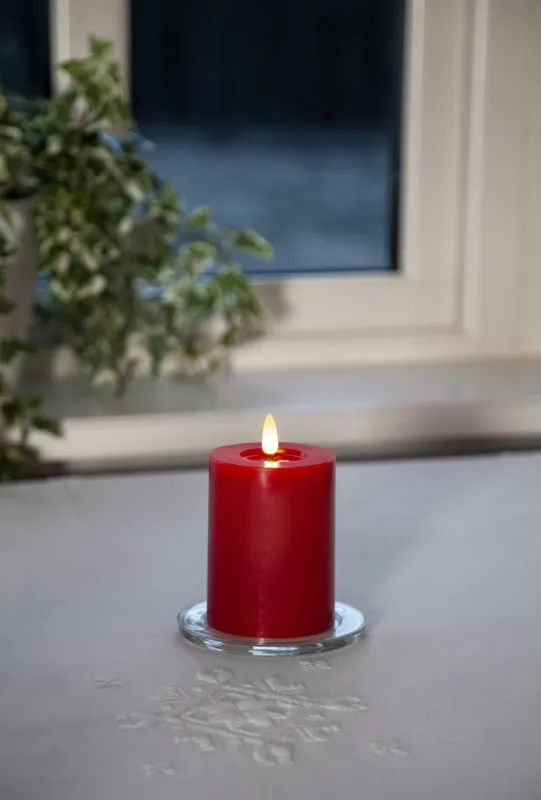 Świeca LED woskowa filarowa FLAMME FLOW Czerwona 12,5cm 1500h na baterie — zdjęcie 12