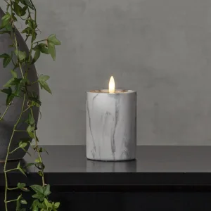 Świeca LED woskowa filarowa FLAMME MARBLE marmurowa 12,5cm na baterie