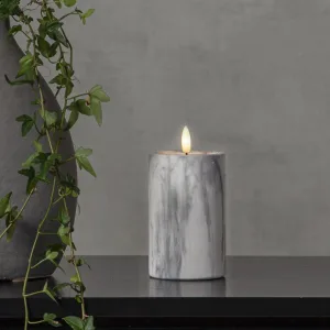 Świeca LED woskowa filarowa FLAMME MARBLE marmurowa 15cm na baterie