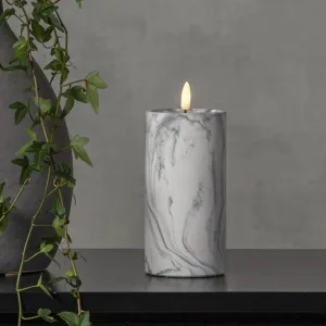 Świeca LED woskowa filarowa FLAMME MARBLE marmurowa 17,5cm na baterie