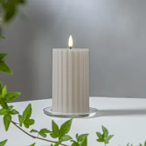 Świeca LED woskowa filarowa FLAMME STRIPE Beżowa 15cm na baterie