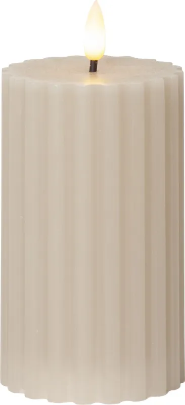 Świeca LED woskowa filarowa FLAMME STRIPE Beżowa 15cm na baterie — zdjęcie 2
