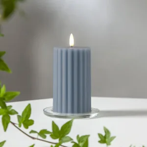 Świeca LED woskowa filarowa FLAMME STRIPE Niebieska 15cm na baterie