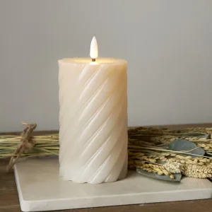 Świeca LED woskowa filarowa FLAMME SWIRL Beżowa 15cm na baterie