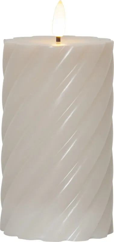 Świeca LED woskowa filarowa FLAMME SWIRL Beżowa 15cm na baterie — zdjęcie 2