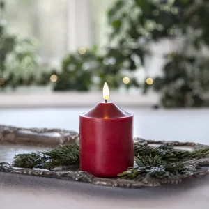 Świeca LED woskowa filarowa FLAMME TOP Czerwona 12cm na baterie