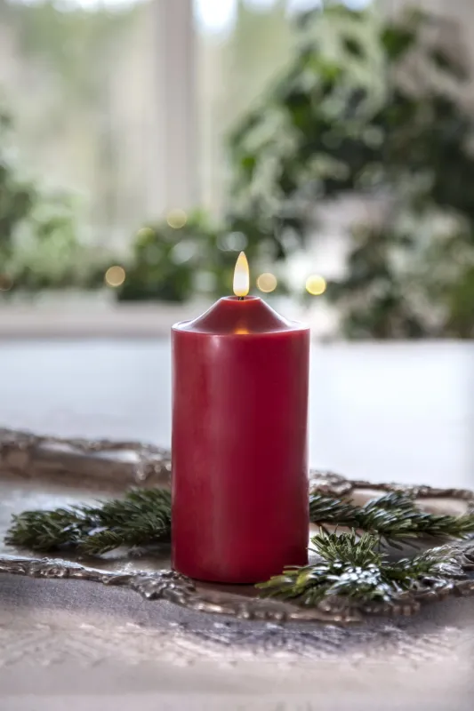 Świeca LED woskowa filarowa FLAMME TOP Czerwona 17cm na baterie — zdjęcie 9
