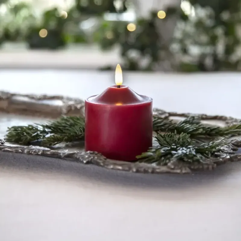 Świeca LED woskowa filarowa FLAMME TOP Czerwona 9,5cm na baterie — zdjęcie 8