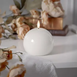 Świeca LED woskowa okrągła FLAMME SHINE Biała połysk 11cm na baterie