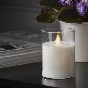 Świeca LED woskowa szklana M-TWINKLE Biała 10cm ruchomy płomyk