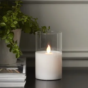 Świeca LED woskowa szklana M-TWINKLE Biała 12,5cm ruchomy płomyk