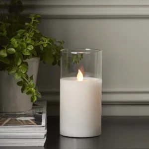 Świeca LED woskowa szklana M-TWINKLE Biała 15cm ruchomy płomyk