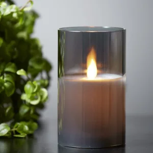 Świeca LED woskowa szklana M-TWINKLE Czarna 12,5cm ruchomy płomyk