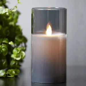 Świeca LED woskowa szklana M-TWINKLE Czarna 15cm ruchomy płomyk