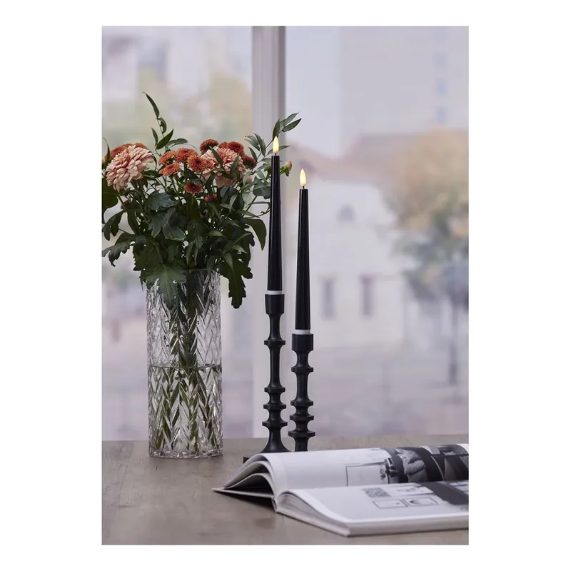 Zestaw 2x świeca LED obiadowa FLAMME CANDY Czarna 26cm na baterie — zdjęcie 7