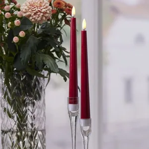 Zestaw 2x świeca LED obiadowa FLAMME CANDY Czerwona 26cm na baterie