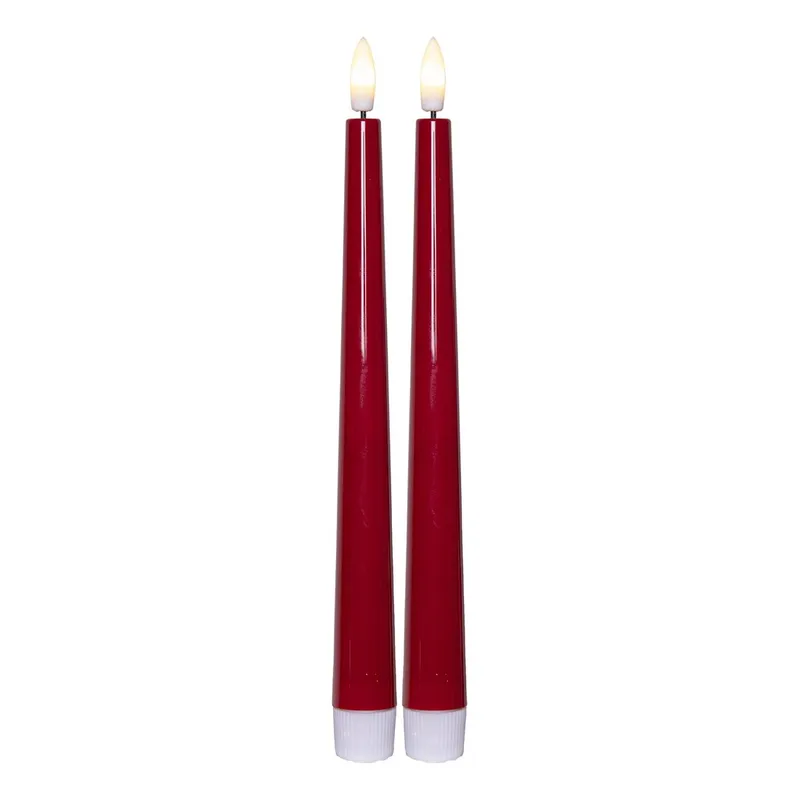 Zestaw 2x świeca LED obiadowa FLAMME CANDY Czerwona 26cm na baterie — zdjęcie 2
