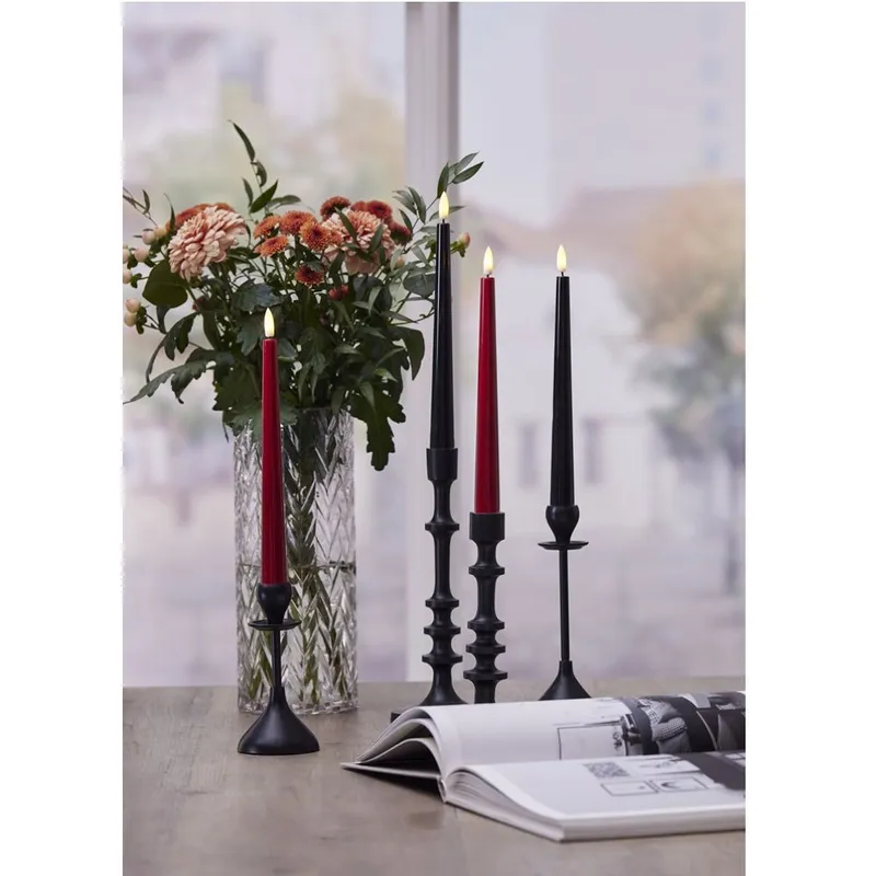 Zestaw 2x świeca LED obiadowa FLAMME CANDY Czerwona 26cm na baterie — zdjęcie 6