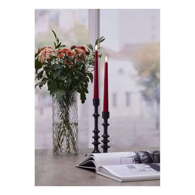 Zestaw 2x świeca LED obiadowa FLAMME CANDY Czerwona 26cm na baterie — zdjęcie 8