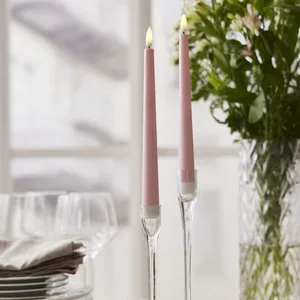 Zestaw 2x świeca LED obiadowa FLAMME CANDY Różowa 26cm na baterie