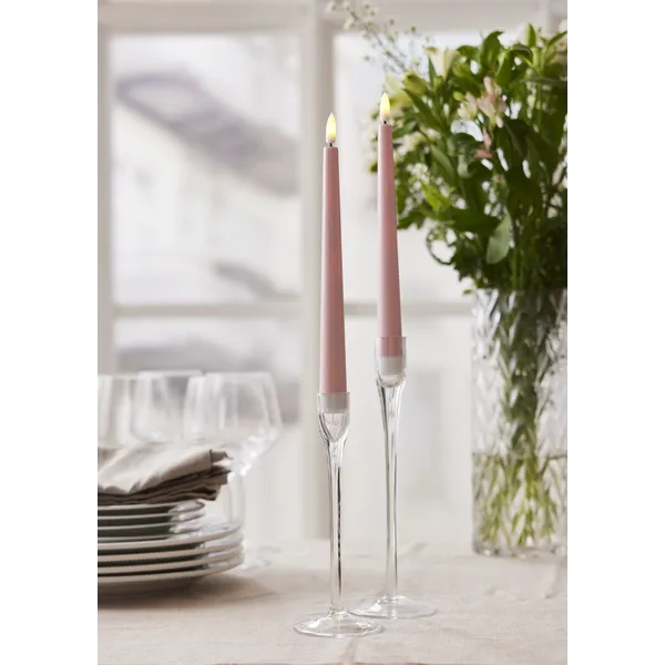 Zestaw 2x świeca LED obiadowa FLAMME CANDY Różowa 26cm na baterie — zdjęcie 4
