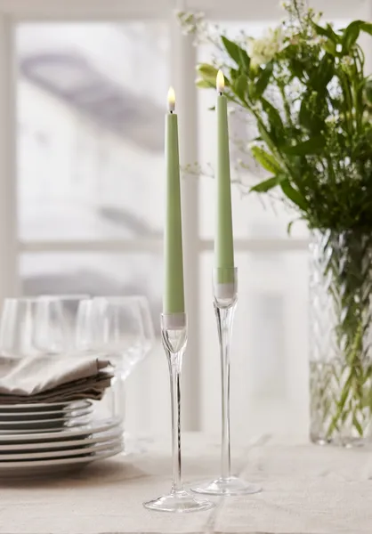 Zestaw 2x świeca LED obiadowa FLAMME CANDY Zielona 26cm na baterie — zdjęcie 5