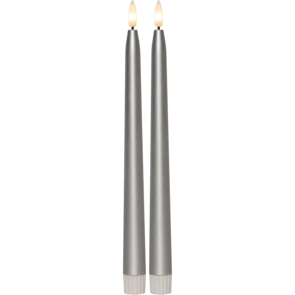 Zestaw 2x świeca LED obiadowa FLAMME METAL Srebrna 28cm na baterie — zdjęcie 2